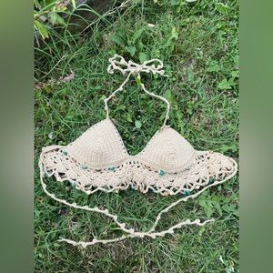 hand-made crochet bralette with crystals and beads
